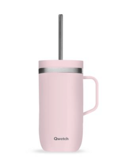 Qwetch Cold cup isotherm inox met handvat pastel roze 600ml